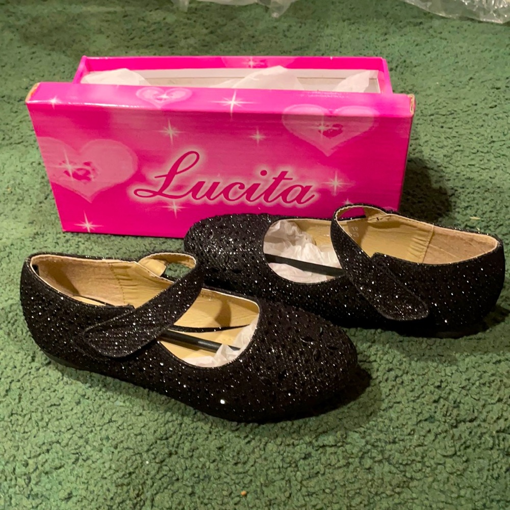 Shiny black dressy shoes size12 for kids